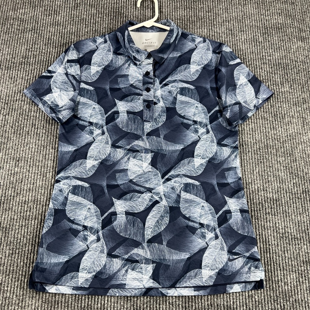 Nike Polo Shirt Womens Small Blue Geometric Short Sleeve Dri Fit Golf Standard - Picture 3 of 12